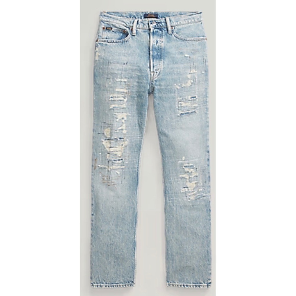 Polo Ralph Lauren Relaxed Straight Crop Distressed Blue Jeans Men 25R